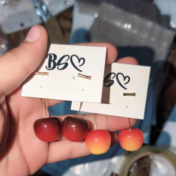 Trendy Korean Cherry Drop Earrings For Women Cute Long Stem Minimalist Red Cherry Earrings