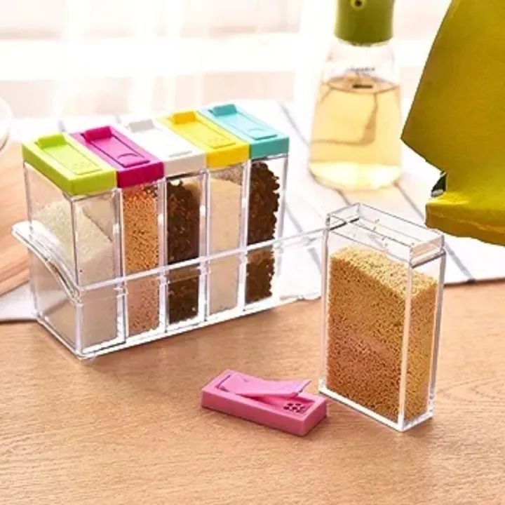 6 Piece Kitchen decor Transparent Spice Jar Set