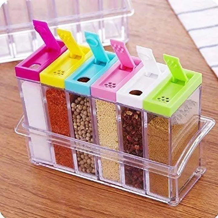 6 Piece Kitchen decor Transparent Spice Jar Set