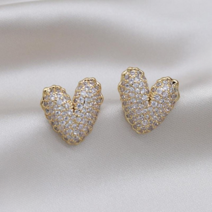 Zircon Heart Stud Earrings – Trendy Korean Fashion Jewelry For Girls & Women